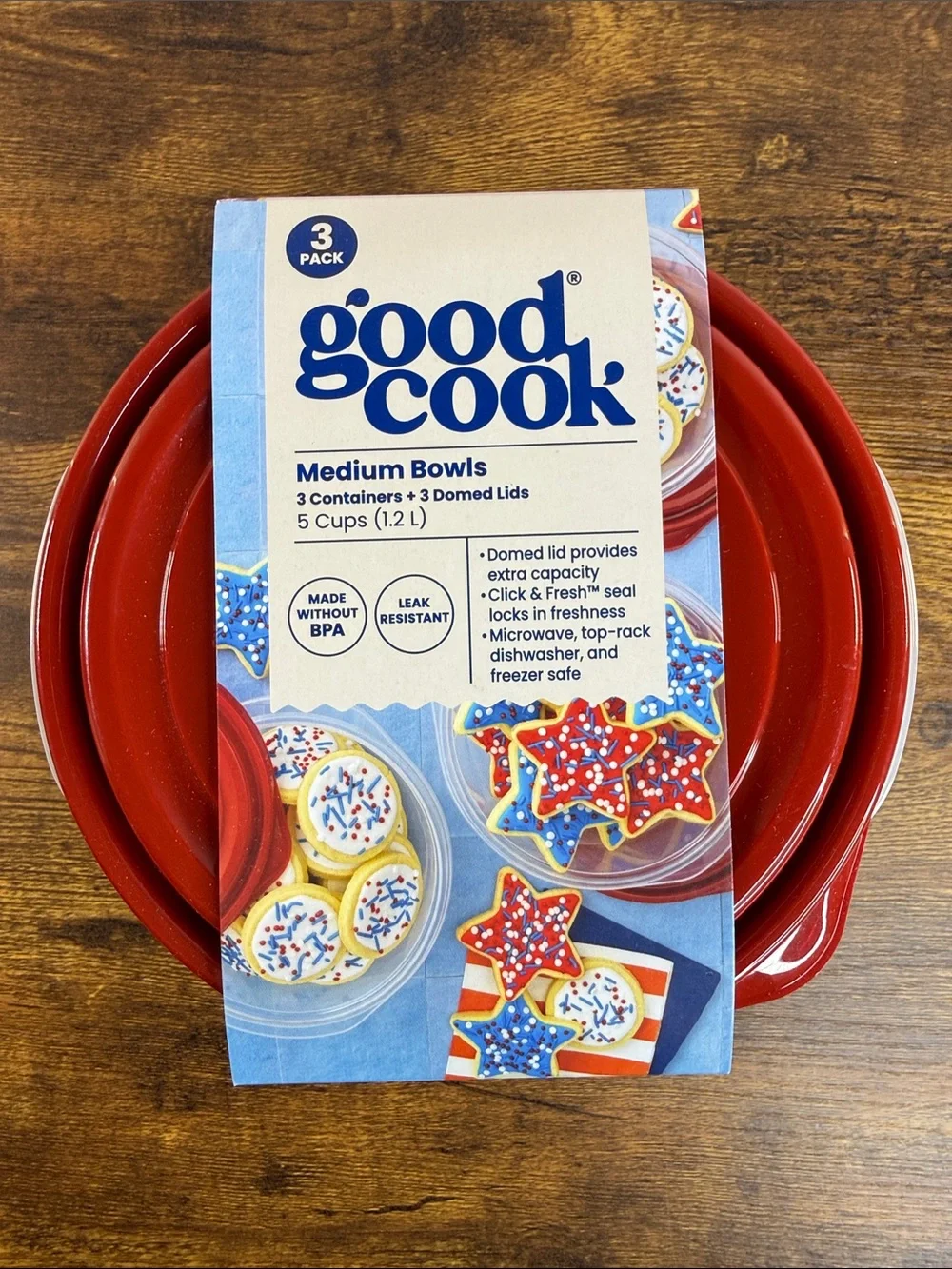 Red Medium Bowl Set with Lids - 3 Pack- 5 cups- 1.2L